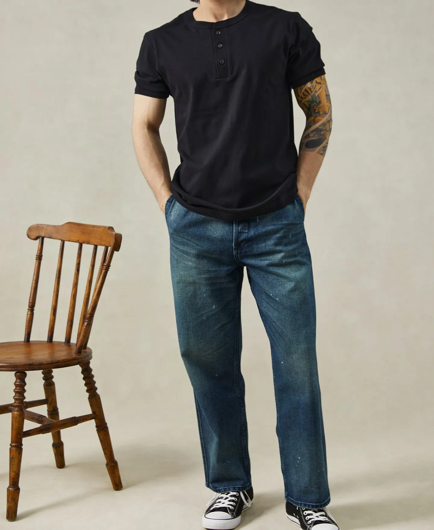 Clearance 9.3 oz Cotton Tubular Henley T-Shirt - Black Henleys | Short Sleeve T-Shirts