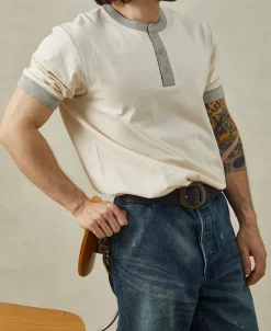 Outlet 9.3 oz Cotton Tubular Henley T-Shirt - Gray/Apricot Henleys | Short Sleeve T-Shirts