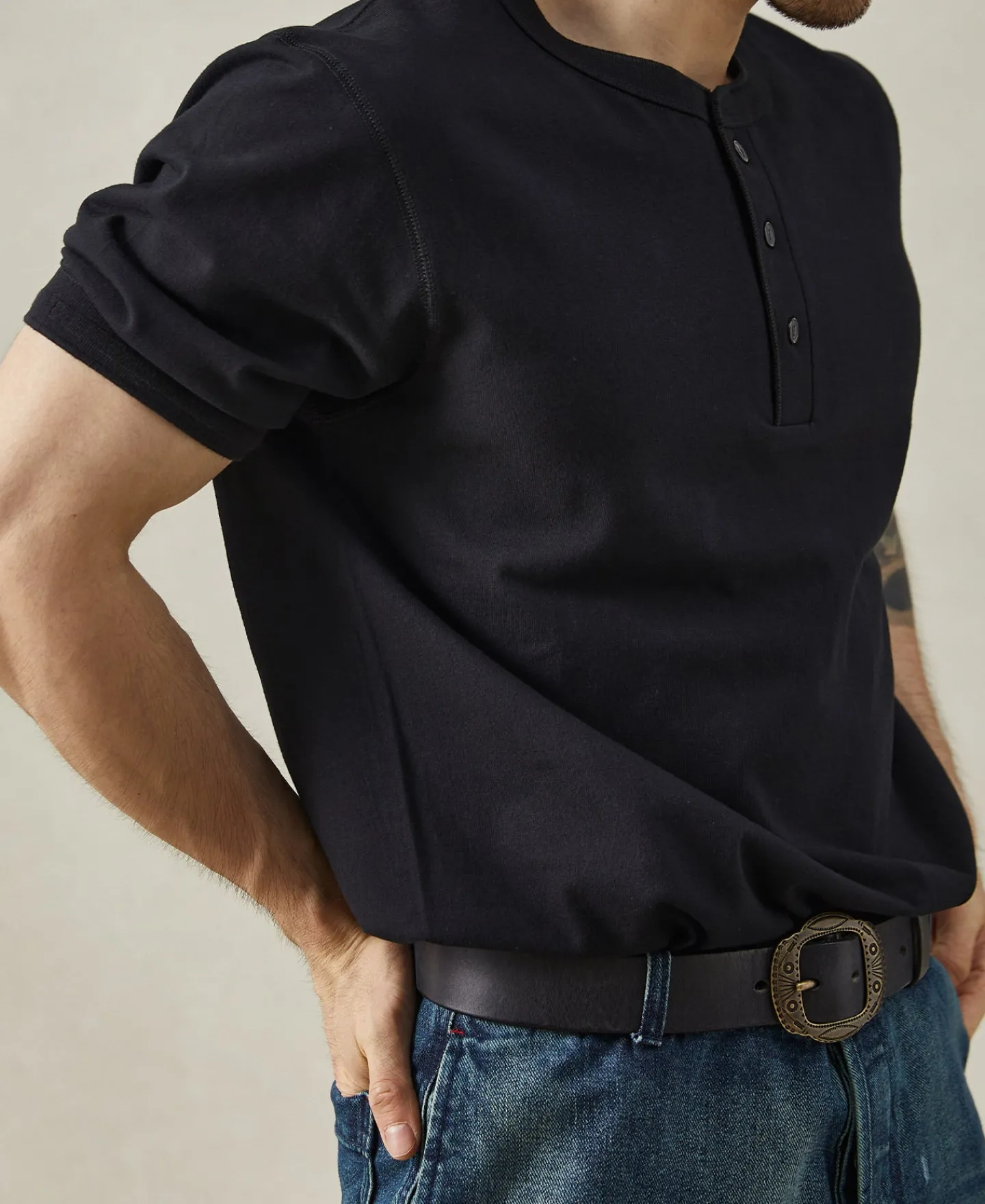 Clearance 9.3 oz Cotton Tubular Henley T-Shirt - Black Henleys | Short Sleeve T-Shirts