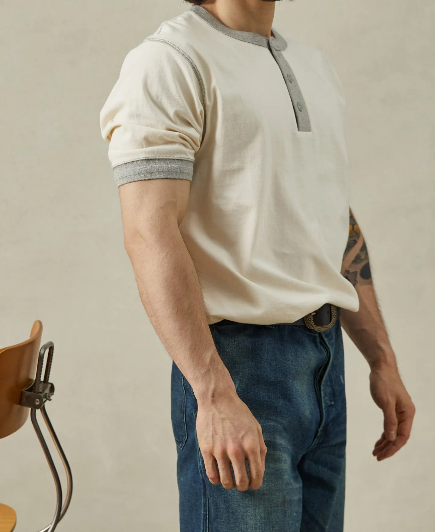 Outlet 9.3 oz Cotton Tubular Henley T-Shirt - Gray/Apricot Henleys | Short Sleeve T-Shirts