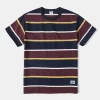 Discount 9.8 oz IVY Style Striped T-Shirt - Burgundy Red/Navy Short Sleeve T-Shirts | T-shirts