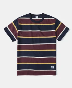 Discount 9.8 oz IVY Style Striped T-Shirt - Burgundy Red/Navy Short Sleeve T-Shirts | T-shirts