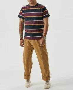 Discount 9.8 oz IVY Style Striped T-Shirt - Burgundy Red/Navy Short Sleeve T-Shirts | T-shirts