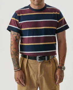 Discount 9.8 oz IVY Style Striped T-Shirt - Burgundy Red/Navy Short Sleeve T-Shirts | T-shirts