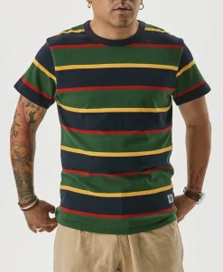 Clearance 9.8 oz IVY Style Striped T-Shirt - Navy/Green Short Sleeve T-Shirts | T-shirts
