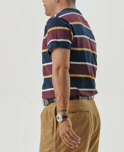 Discount 9.8 oz IVY Style Striped T-Shirt - Burgundy Red/Navy Short Sleeve T-Shirts | T-shirts