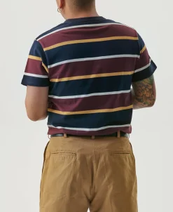 Discount 9.8 oz IVY Style Striped T-Shirt - Burgundy Red/Navy Short Sleeve T-Shirts | T-shirts