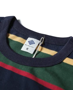 Clearance 9.8 oz IVY Style Striped T-Shirt - Navy/Green Short Sleeve T-Shirts | T-shirts