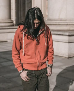 Fashion 17.5 oz Terry Cloth Zip-Up Hoodie - Brick Red Sweatshirts&hoodies