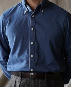 Sale 6.5 oz Washed Denim Button-Down Collar Shirt Denim | Long Sleeve Shirts