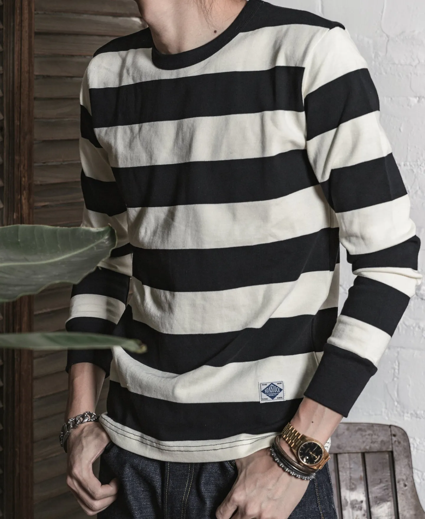 Outlet 9 oz Wide Striped Long Sleeve T-Shirt Long Sleeve T-Shirts | T-shirts