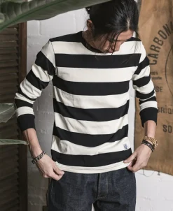 Outlet 9 oz Wide Striped Long Sleeve T-Shirt Long Sleeve T-Shirts | T-shirts