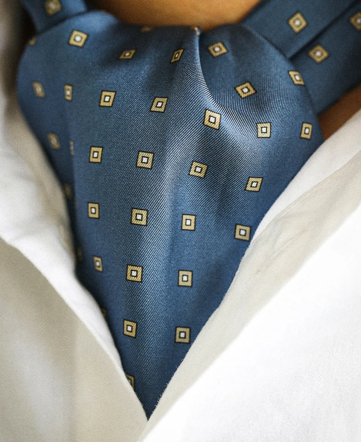 New Printed Silk Ascot Tie - Blue Ties&pocket Squares