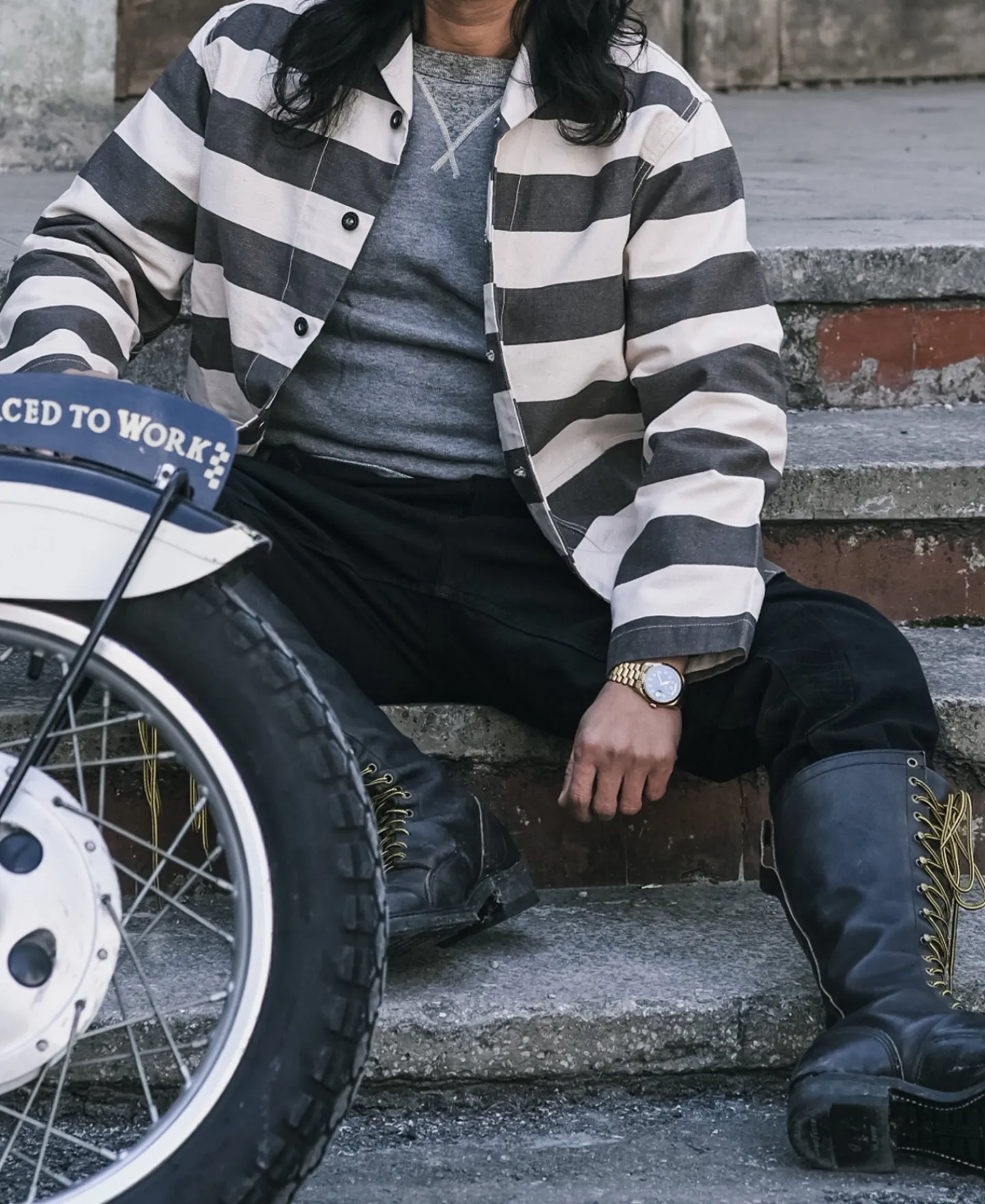 Discount Prison Stripe Shawl Collar Coverall Jacket Jackets&coats