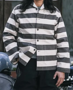 Discount Prison Stripe Shawl Collar Coverall Jacket Jackets&coats