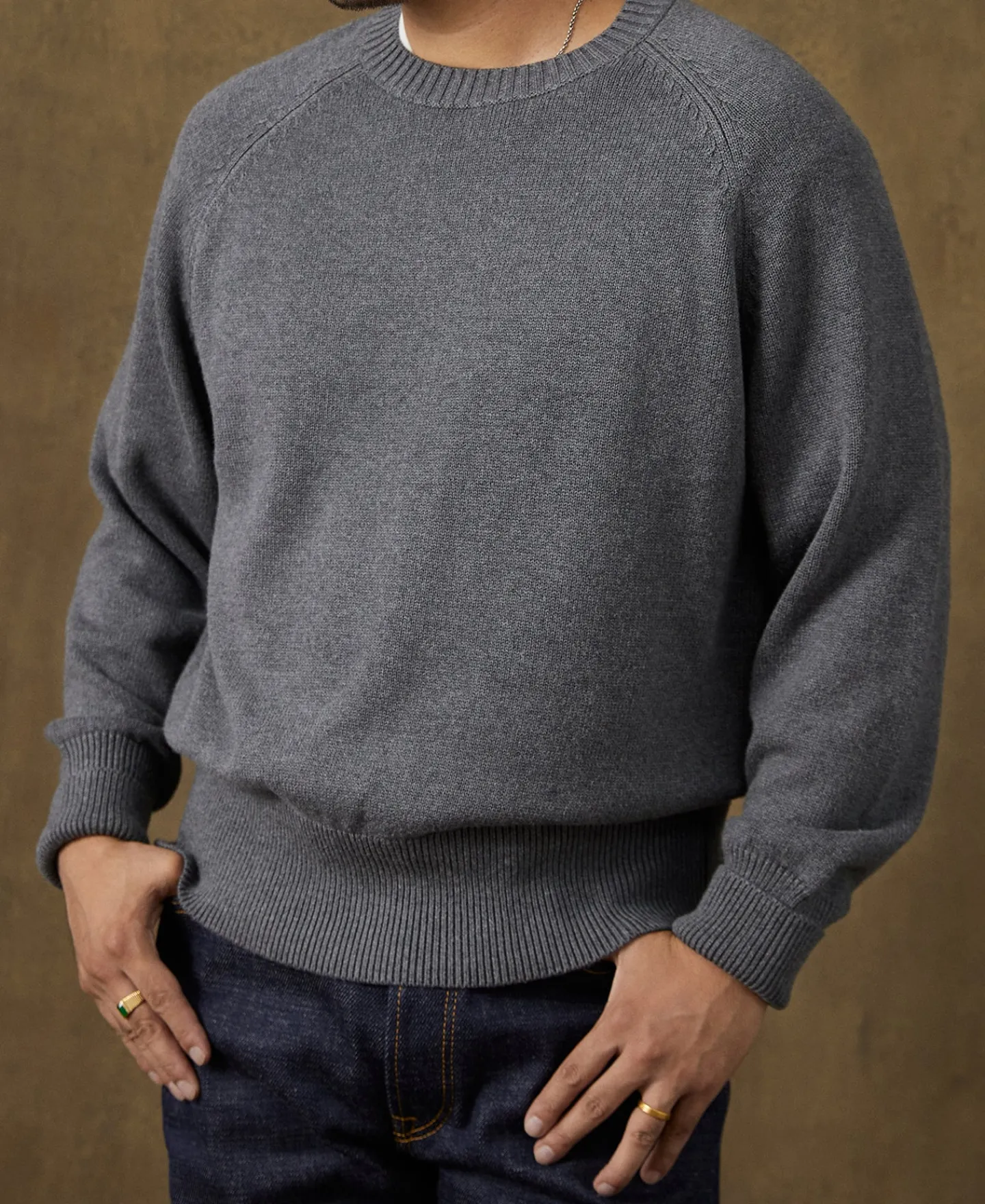 Discount Pullover Crew Neck Cotton&Wool Knit Sweater - Light Gray Knitwear&sweaters