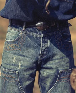 Hot Repaired Embroidered Double Knee Carpenter Jeans Jeans | Denim