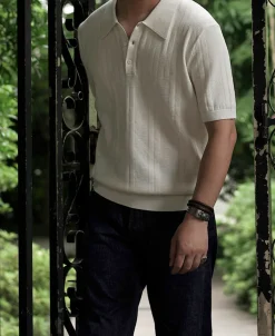 Hot Retro Knitted Jacquard Polo Shirt - White Polo Shirts | T-shirts