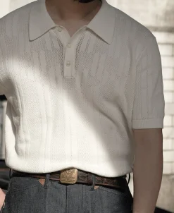 Hot Retro Knitted Jacquard Polo Shirt - White Polo Shirts | T-shirts