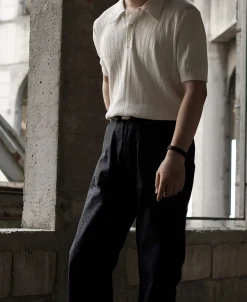 Hot Retro Knitted Jacquard Polo Shirt - White Polo Shirts | T-shirts