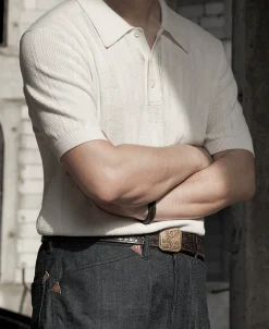 Hot Retro Knitted Jacquard Polo Shirt - White Polo Shirts | T-shirts
