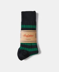 Sale Retro Striped Cotton Socks - Black/Green Socks | Tank Tops&vests&boxers