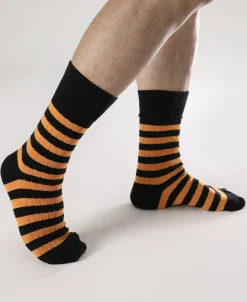 Online Retro Striped Cotton Socks - Black/Orange Socks | Tank Tops&vests&boxers