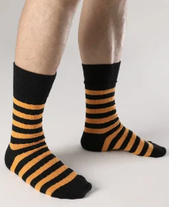 Online Retro Striped Cotton Socks - Black/Orange Socks | Tank Tops&vests&boxers