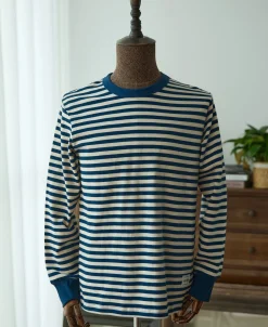 Sale Ribbed Cuff Breton Stripe Long Sleeve T-Shirt - Blue/Apricot Long Sleeve T-Shirts | T-shirts
