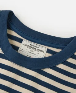 Sale Ribbed Cuff Breton Stripe Long Sleeve T-Shirt - Blue/Apricot Long Sleeve T-Shirts | T-shirts