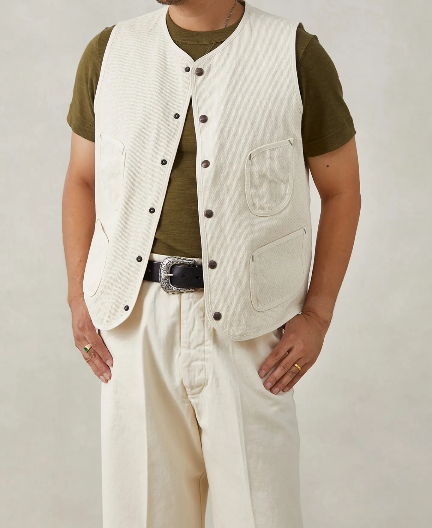 Clearance Round Neck Sashiko Jacquard Work Vest Waistcoats