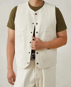 Clearance Round Neck Sashiko Jacquard Work Vest Waistcoats