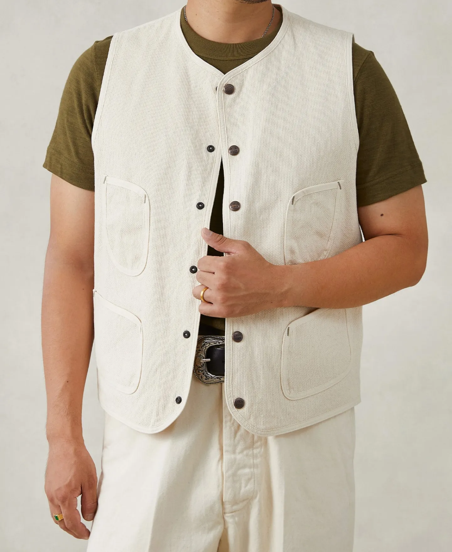 Clearance Round Neck Sashiko Jacquard Work Vest Waistcoats