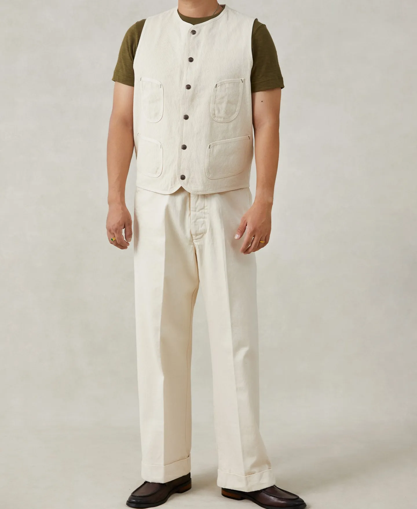 Clearance Round Neck Sashiko Jacquard Work Vest Waistcoats