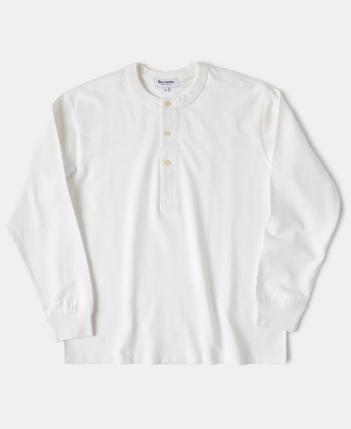 New 1930s 10.5 oz Cotton Loopwheel Tubular Henley Shirt - White Henleys | Long Sleeve T-Shirts