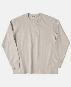 Online 1930s 10.5 oz Cotton Loopwheel Tubular Henley Shirt - Oatmeal Henleys | Long Sleeve T-Shirts