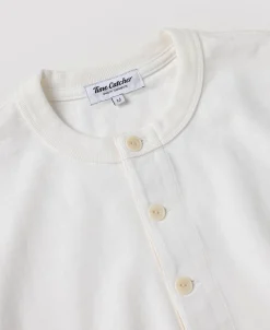 New 1930s 10.5 oz Cotton Loopwheel Tubular Henley Shirt - White Henleys | Long Sleeve T-Shirts