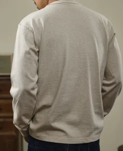 Online 1930s 10.5 oz Cotton Loopwheel Tubular Henley Shirt - Oatmeal Henleys | Long Sleeve T-Shirts
