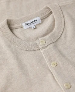 Online 1930s 10.5 oz Cotton Loopwheel Tubular Henley Shirt - Oatmeal Henleys | Long Sleeve T-Shirts