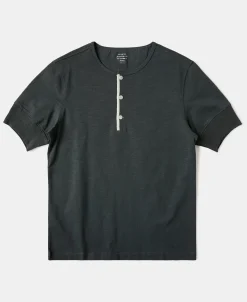 Clearance 1900s 9.8 oz Slub Cotton Henley T-Shirt - Vintage Black Henleys | Short Sleeve T-Shirts