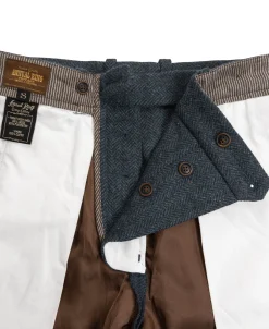 Hot 1930s American Style Herringbone Navy Tweed Trousers Pants&trousers