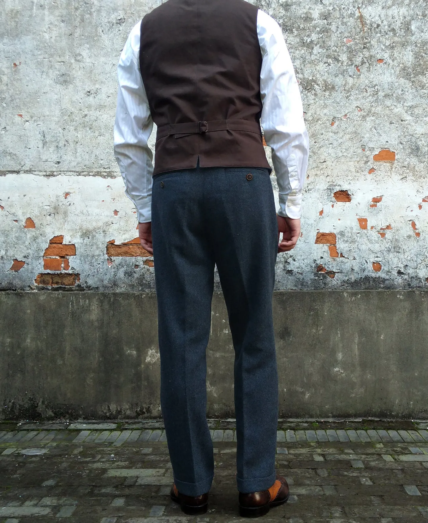 Hot 1930s American Style Herringbone Navy Tweed Trousers Pants&trousers