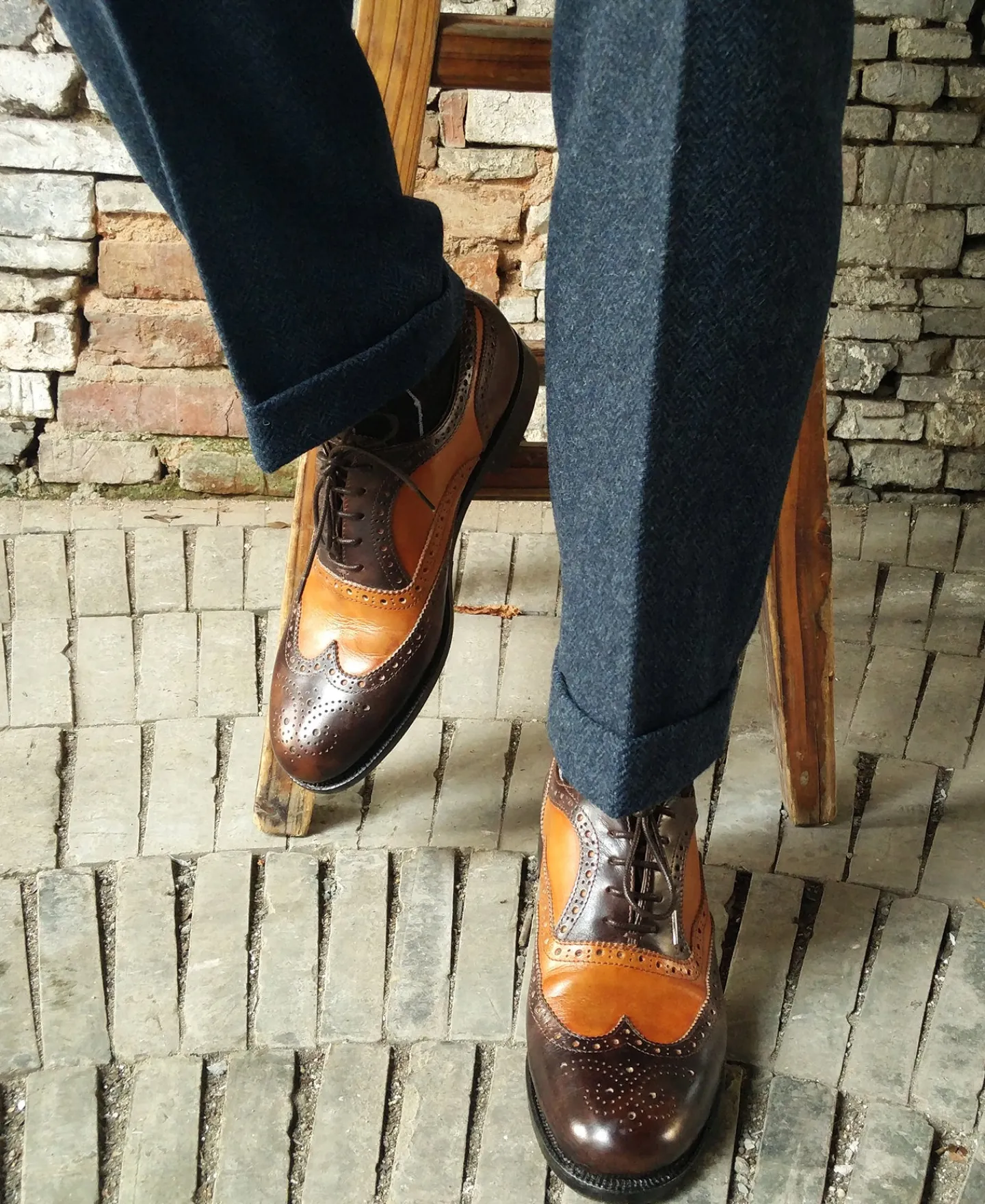 Hot 1930s American Style Herringbone Navy Tweed Trousers Pants&trousers