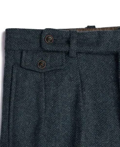 Hot 1930s American Style Herringbone Navy Tweed Trousers Pants&trousers