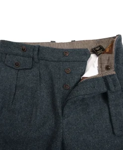 Hot 1930s American Style Herringbone Navy Tweed Trousers Pants&trousers