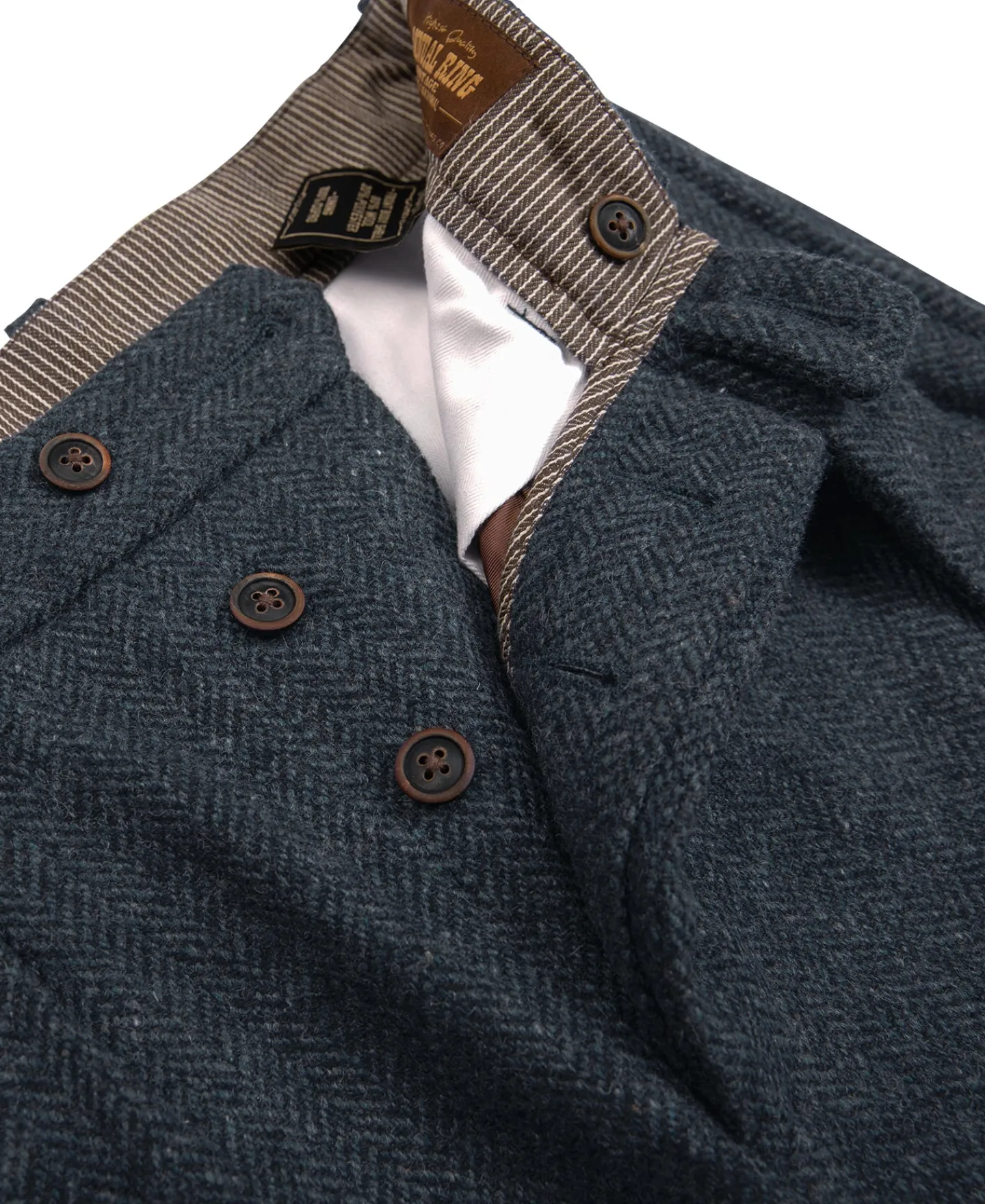 Hot 1930s American Style Herringbone Navy Tweed Trousers Pants&trousers