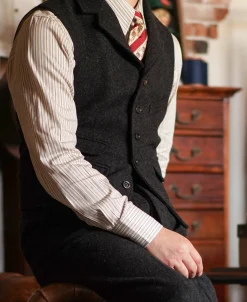 Discount 1930s Charcoal Gray Tweed Lapel Vest Waistcoats