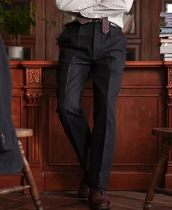 Fashion 1930s Charcoal Gray Tweed Pleated Trousers Pants&trousers