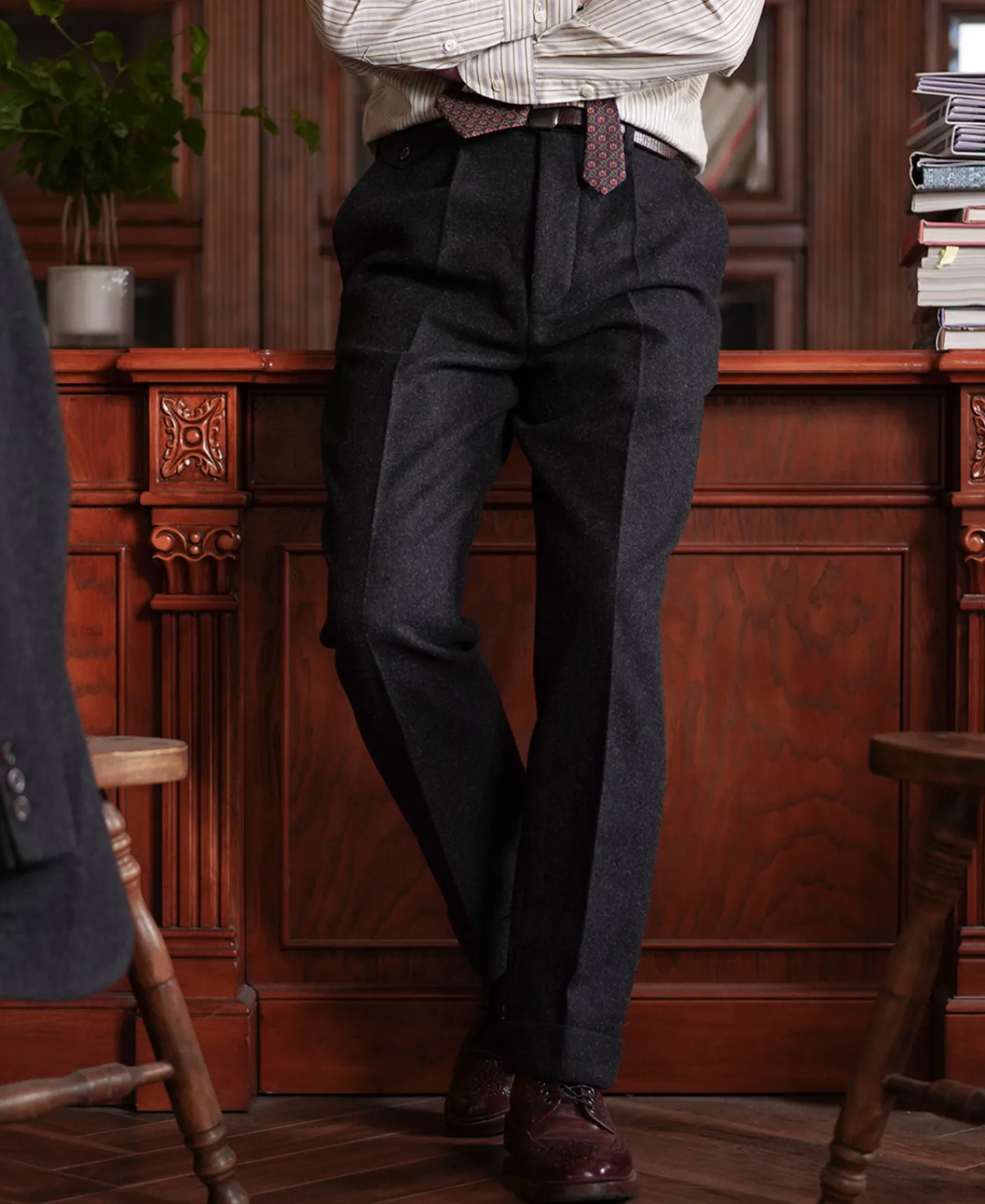 Fashion 1930s Charcoal Gray Tweed Pleated Trousers Pants&trousers