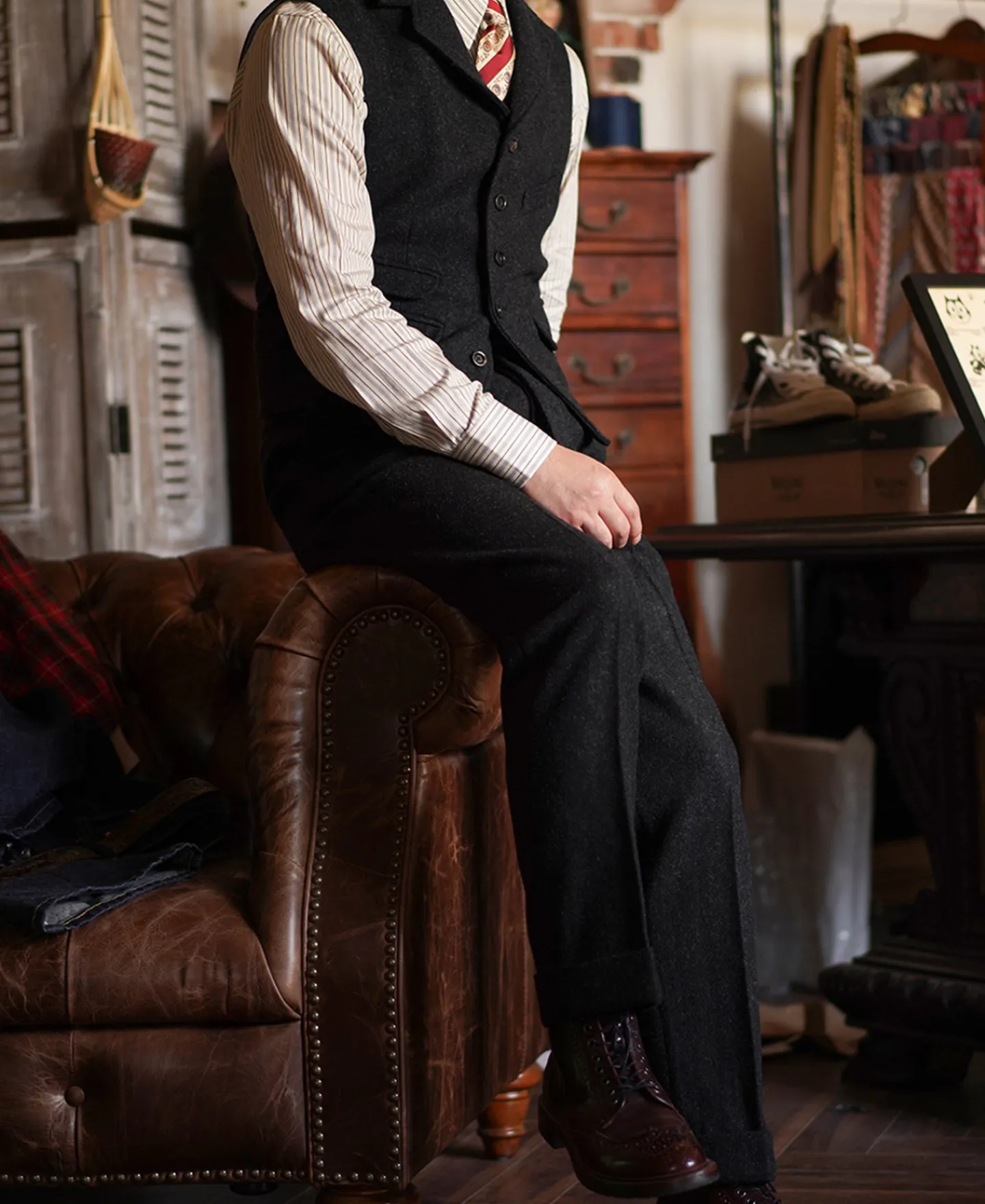 Fashion 1930s Charcoal Gray Tweed Pleated Trousers Pants&trousers